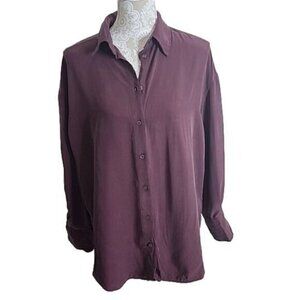 Zara women's dark purple 100% Modal button down top, Small